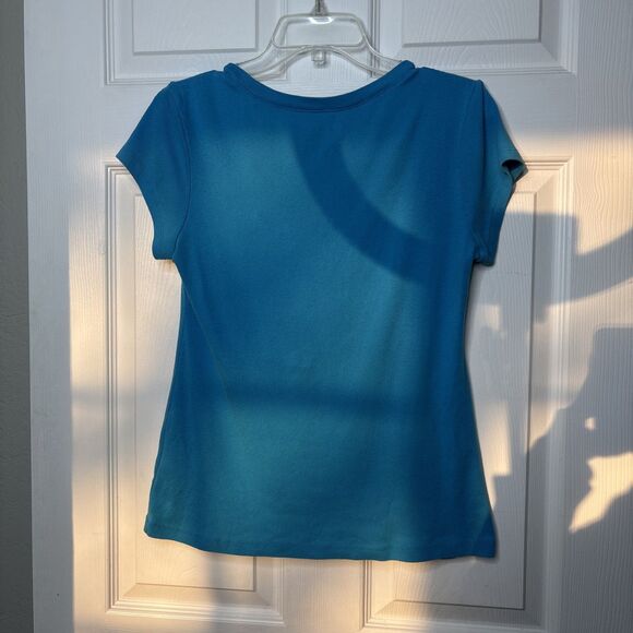 Vintage Y2K Mix & Co Women’s Large Turquoise Pleated Scoop Neck Tee Shirt Top - Picture 7 of 8